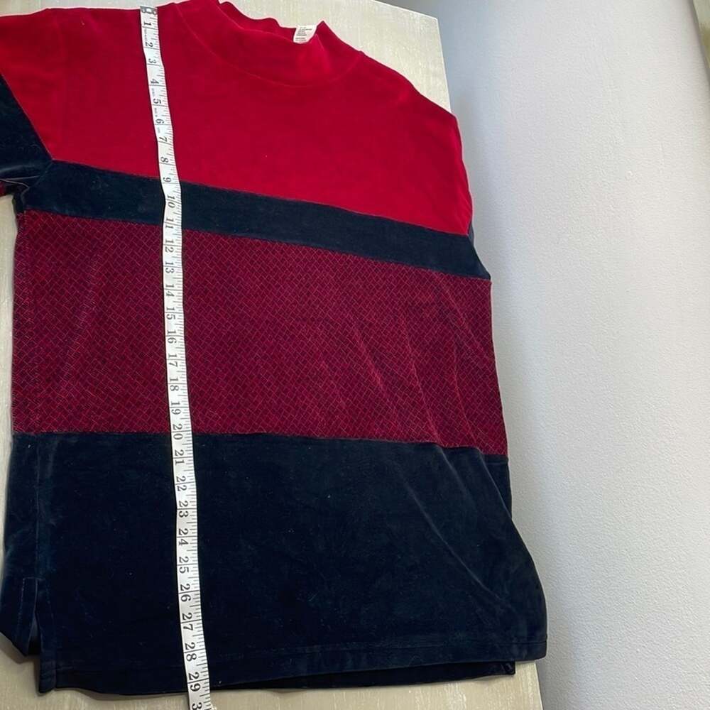 Vintage Grannycore Striped Mockneck Velour Sweatshirt Blouse - Picture 2 of 6